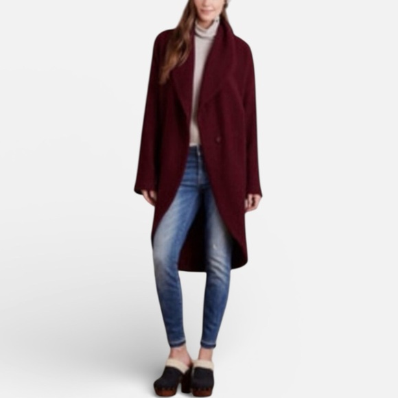 Moth Jackets & Blazers - MOTH ANTHROPOLOGIE Boiled Wool Unstructured Coat Pockets Burgundy SZ MED EUC